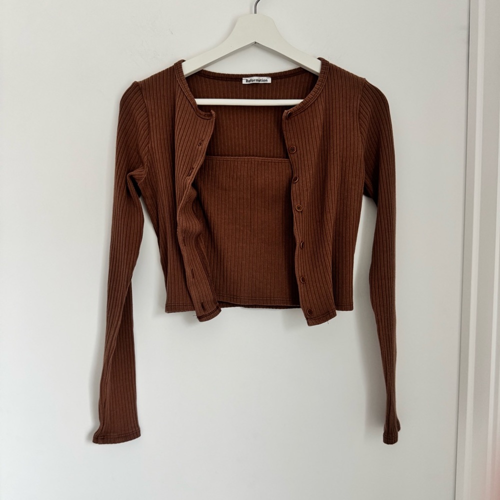Reformation Brown Ribbed Cardigan Sweater - Picture 2 of 10